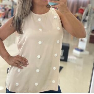 Beige PomPom Sleeveless Top